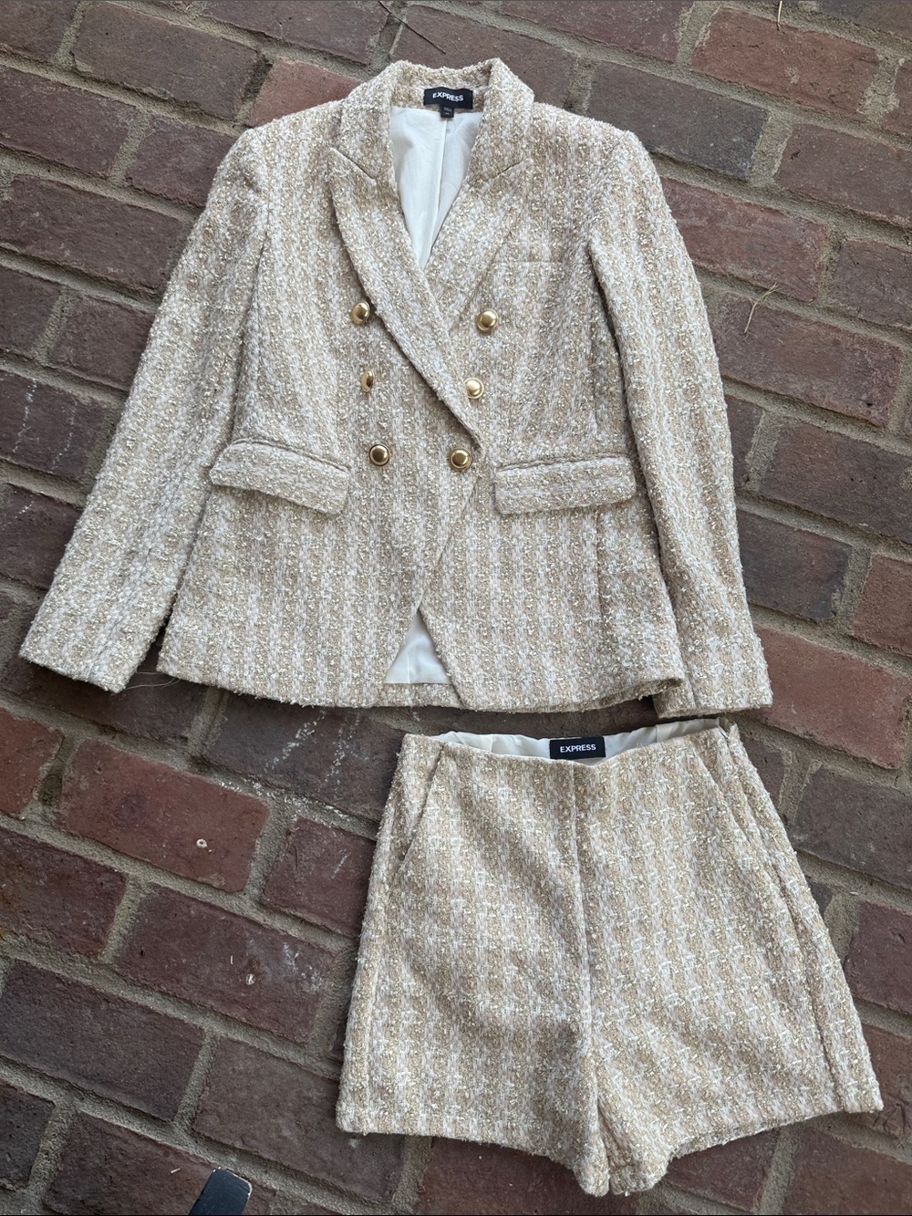 Express gold tweed blazer and short set Xs and 00